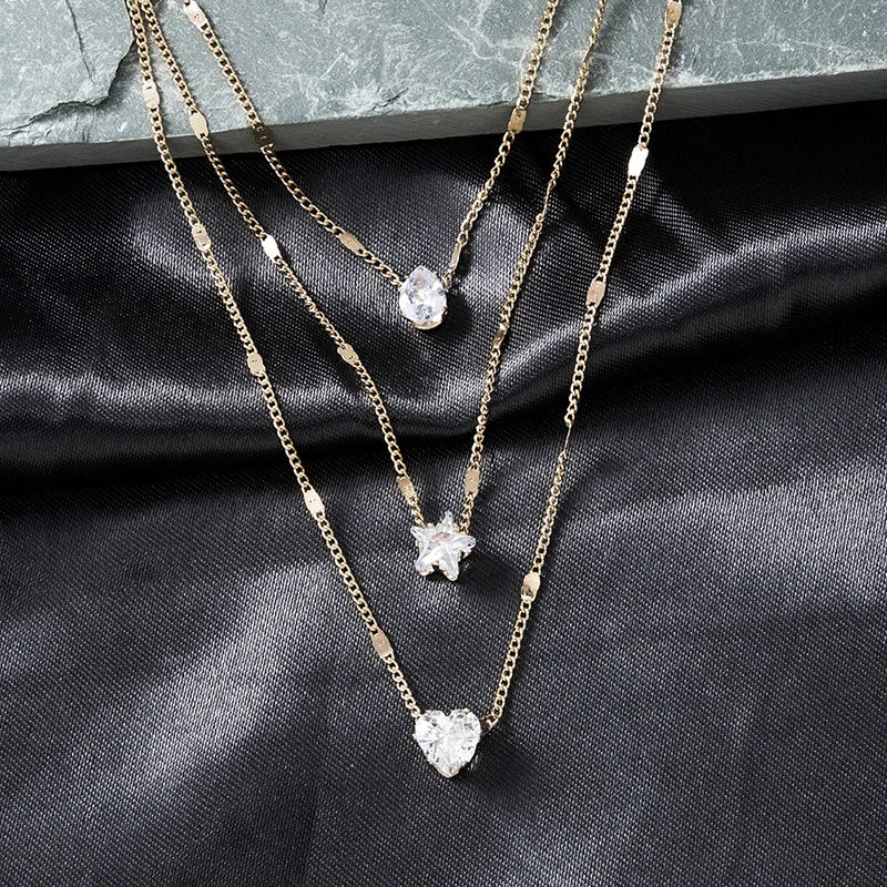 Layered Zircon Heart Necklace