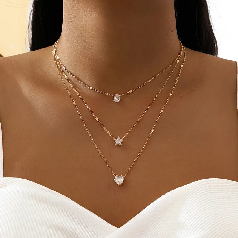 Layered Zircon Heart Necklace